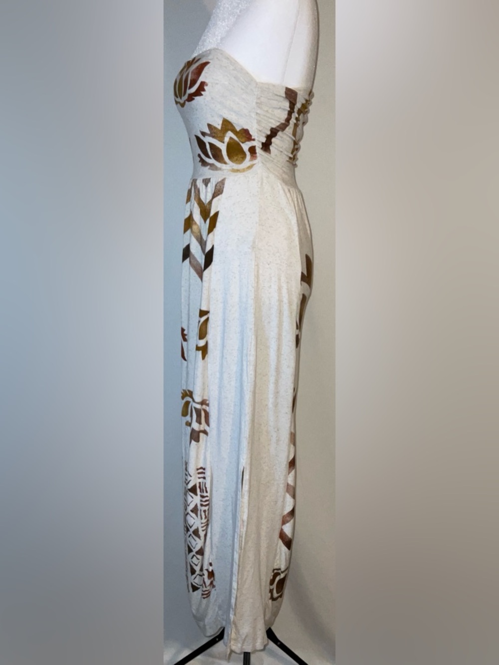 By Sol Rustikamente Boutique Strapless Boho Maxi Dress Lotus Print | Size Small - Picture 4 of 6